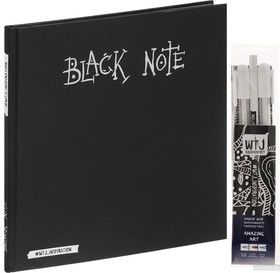 Black Note. Альбом для рисования на черной бумаге (+ комплект из 2 белых ручек и белого карандаша)