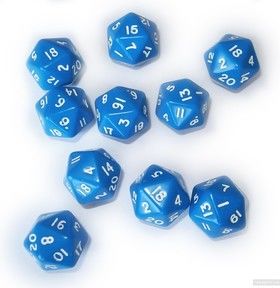 Numbers 1-20. Pack of 10 Dice