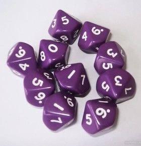 Numbers 0-9. Pack of 10 Dice