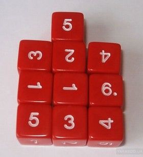 Numbers 1-6. Pack of 10 Dice